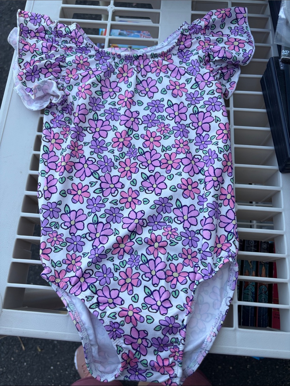 Girls Floral Flutter-Sleeve One-Piece Swimsuit - Pink/Purple